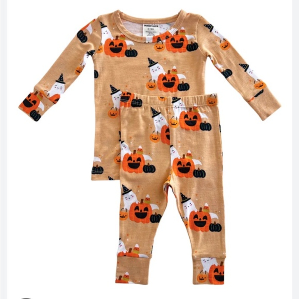 Spearmint Love Bamboo Unisex Halloween Cluster Pumpkin & Ghost 2-Piece PJ Set